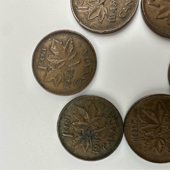 WWII-Era Canadian Penny Set – 6 Coins (1940–1946) – George VI – Vintage Copper - Picture 8 of 8